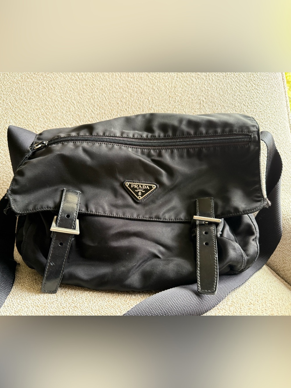 Prada Black Nylon Belt Bag with Leather Trim